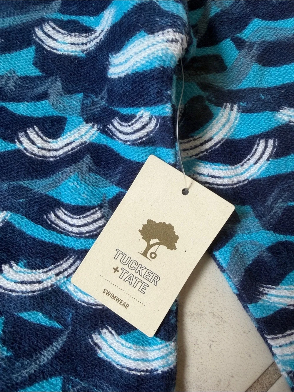 Tucker + Tate Hooded Kids Rashguard in Blue and White Wave Print
